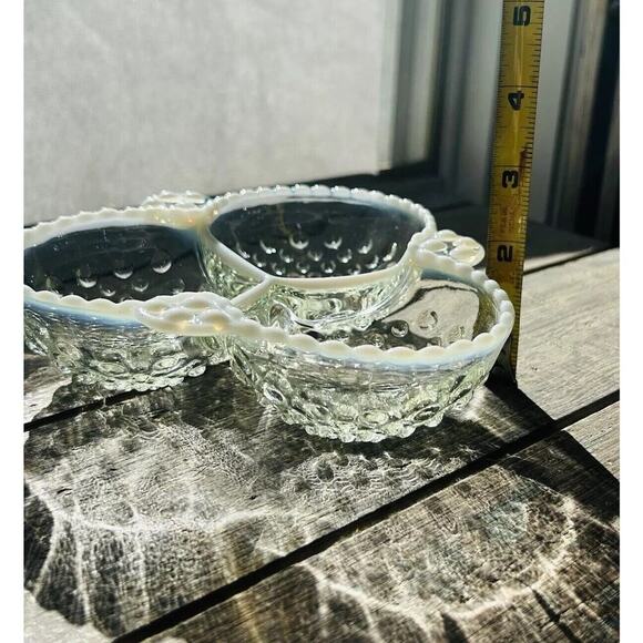 Moonstone Clear Opalescent Anchor Hocking 3 Part Dish Vintage White Trim Bowl - Picture 3 of 10